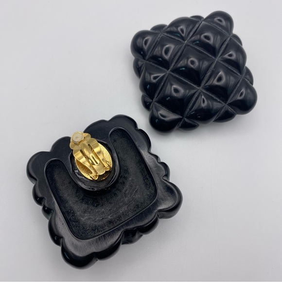 Vintage Huge Black Square Pineapple Textured Shoe Clips - Picture 2 of 8